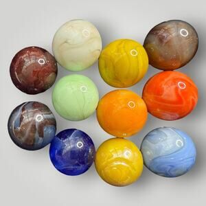 Vintage Art Glass Cabochons Lot of 11 Swirl Dome Stones ~1” Multicolor